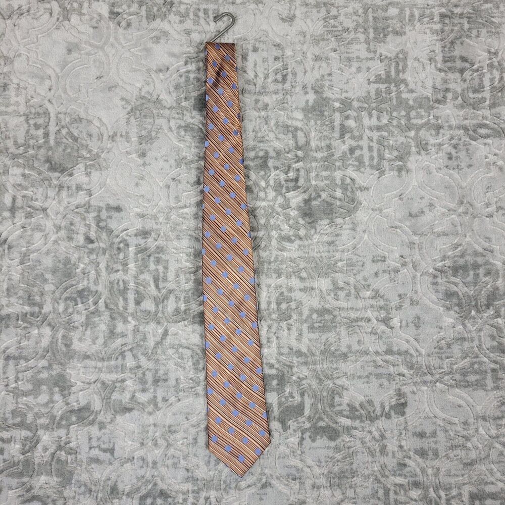 Ted Baker London Men's  Necktie Copper Bronze Chevron Striped Purple Polka Dot